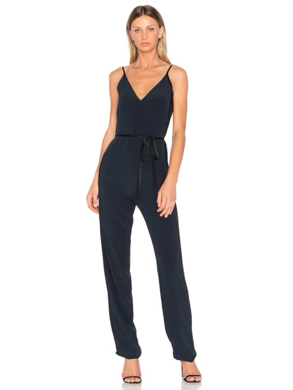 Rag & Bone Rosa Silky Jumpsuit Salute Blue Black V-Neck Two Tone Party Size 4